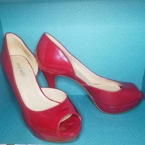 Nine West Red Patent Leather Peep-Toe Stilettos Sz 7